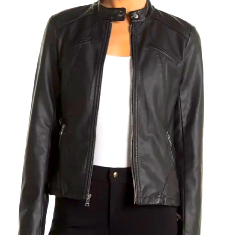 L Guess faux leather black Biker Jacket- NWOT